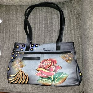 Anuschka - Hand Painted Anna Large Zip Top Tote Rose